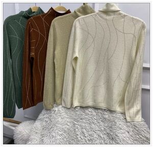 Cozy Women's Turtleneck Sweater - Green, Brown, Cream